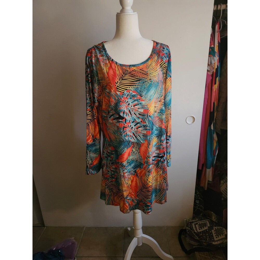 Tropical Print Aline Long Sleeves Wide  Dress XXL